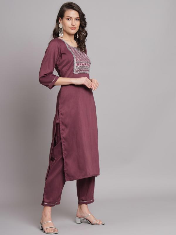 VP 9438 P Plum Grace Cotton Silk Blend Kurta Set with Blush Dupatta